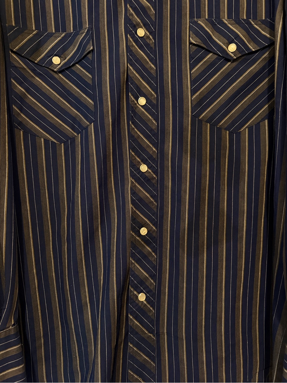 Vintage Wrangler Men’s Medium Pearl Snap Western Shirt Striped X-Long Tails - Picture 4 of 7